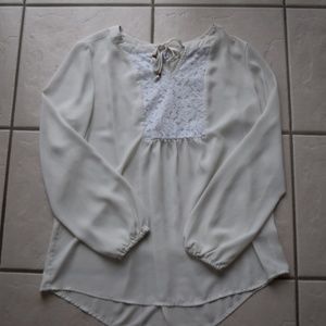 Macy's Cream Flowy Long Sleeve Blouse